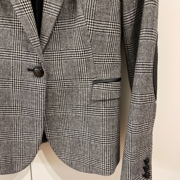 Black and white houndstooth blazer faux leather detail and elbow pads XS - AS IS - Picture 2 of 6